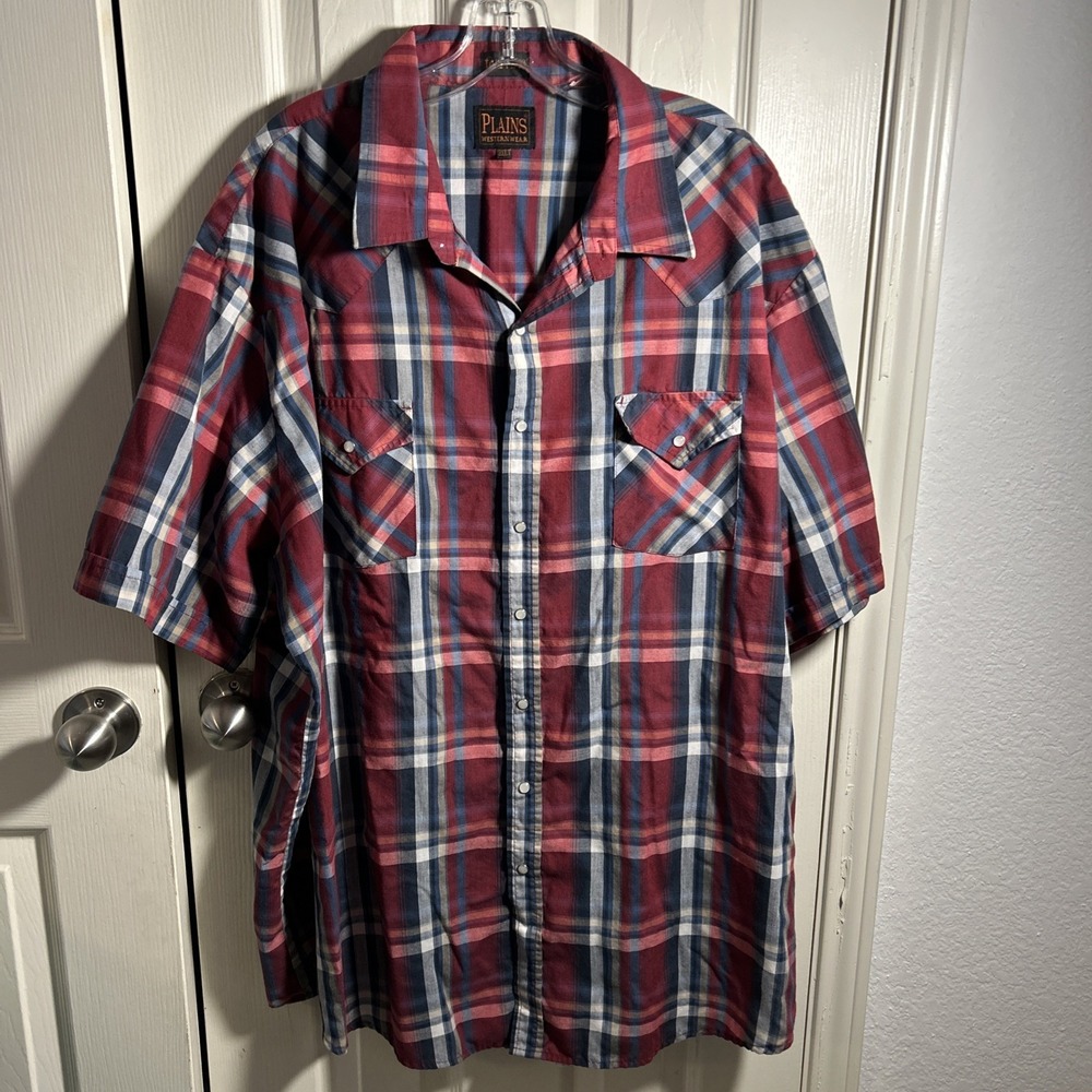 Plains Western‎ Wear Men's 3XLT Short Sleeve Button Up Pearl Snap Tall Man Plaid